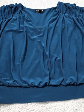 Express Teal Blue Blouson V-Neck Top